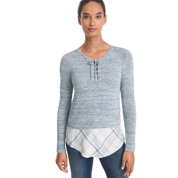 White House Black Market Top Womens Size Medium Petite Plaid Hem Knit Pullover - Picture 3 of 14